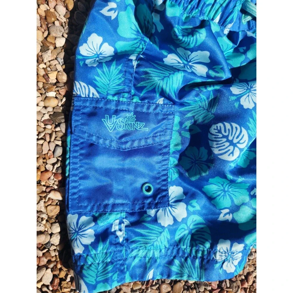 UV SKINZ Boys 2 Piece Tropical Swim Set Blue Hawaiian Floral 4T UPF 50+ Swimwear